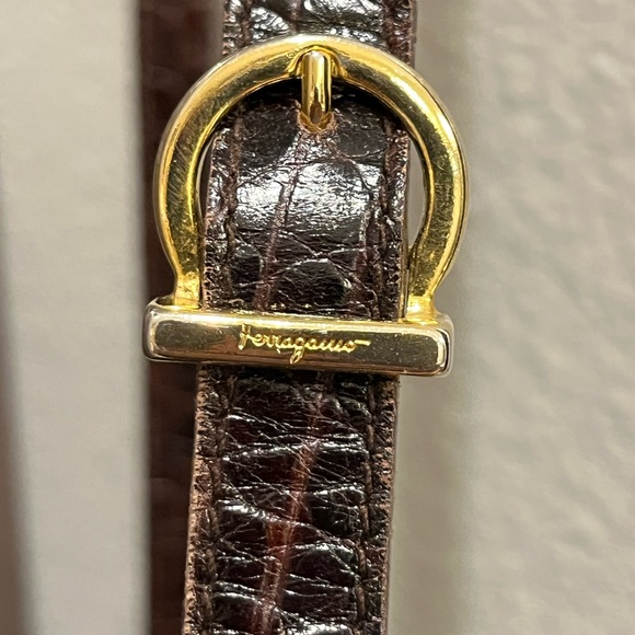 Salvatore Ferragamo Dark Brown Croc-Embossed Crossbody Bag - Picture 9 of 13